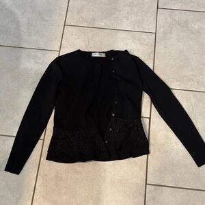 Valentino Black Cardigan with Lace Hem